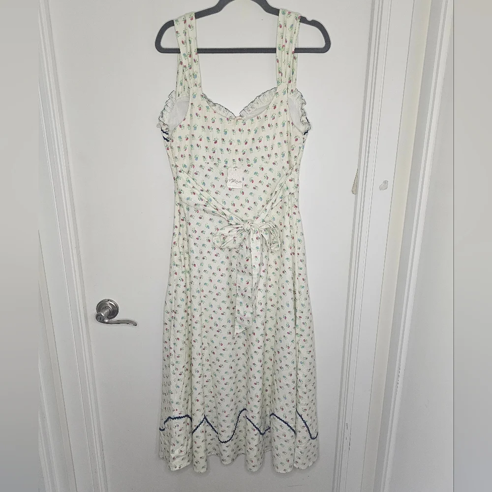 NWT FREE PEOPLE -Sz S- Sweet Hearts Midi Dress in Ivory Combo - Picture 16 of 16